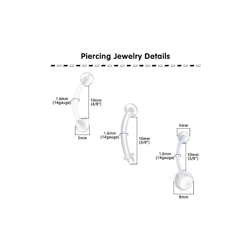 QWALIT Clear Belly Button Rings Plastic Belly Button Rings Plastic