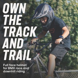 Mongoose Title Full Face Helmet, Small, Durable ABS Shell, Chin Guard, Full Coverage Padding, Vents for Airflow, Pivoting Visor, Goggle Strap Channel, BMX and Mountain Bike Helmet for Adult or Teen