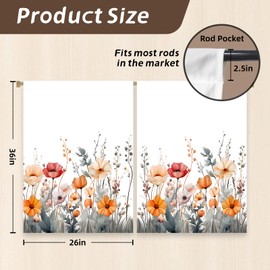 Stanoha Kitchen Curtains (2 Pcs) Over Sink for Bathroom Window Cafe Basement Cortinas para Cocina Farmhouse Short Mini Curtain Flower Spring Summer Daisy Elegant Country Rustic Modern Cute - 26×36"