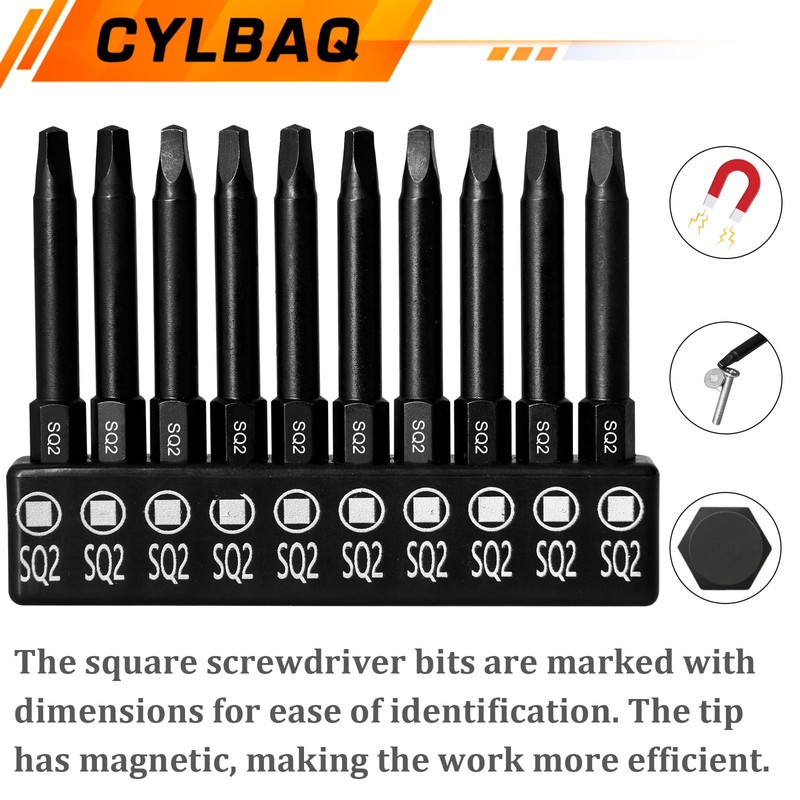 CYLBAQ Square Head Screwdriver Bits, 10pcs SQ2 Square Drive Bit