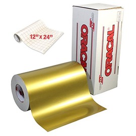 ORACAL Gloss Gold Metallic Adhesive Craft Vinyl for Cameo, Cricut & Silhouette Including Free Roll of Clear Transfer Paper (30ft x 12")