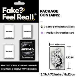 INKPOPO 3 Sheets Semi-Permanent Tattoos for Adults | 7-15 Days Longwear | Waterproof & Realistic Finish | Adult Art Temporary Tattoos | Flower Series 093