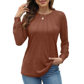 XIEERDUO Womens Long Sleeve Shirts 2024 Lace Tops Tunci Business Casual Fall Fashion Outfits Clothes Brown XXL