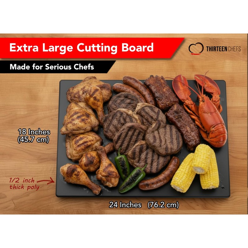 Thirteen Chefs Extra Large 24 x 18 Black Cutting Board,