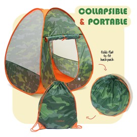 Hearth & Harbor Kids Campaign Play Set - 17 PCs Kids Camping Set with Pop Up Tent, Campfire & Camping Toys - Kids Camping Toys for Indoor Outdoor Pretend Play - Kids Adventure Kit Ages 3 to 6