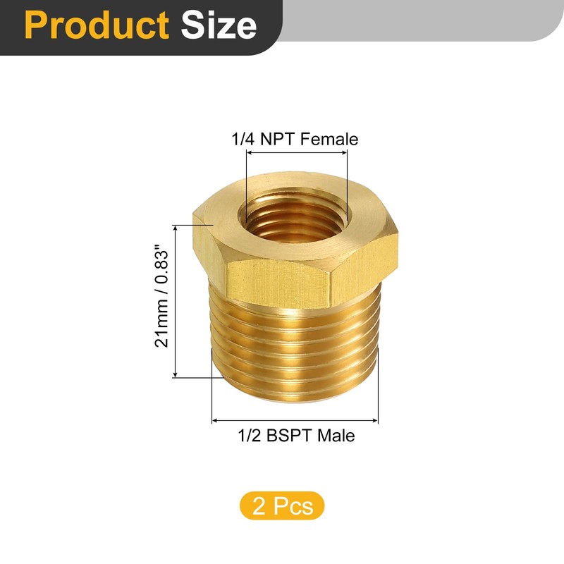 sourcing map 2Pcs 1/2 BSPT Male x 1/4 NPT Female