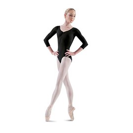 Bloch Dance Women's Ballon 3/4 Sleeve Pinch Front/Back Leotard, Black, Small