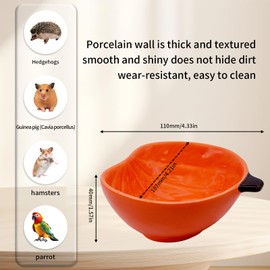 PENCK Small Guinea Pig Food Bowl Pumpkin-Shaped Cute Ceramic Hamster Water Bowl Ferret Rat Chinchilla Rabbit Feeding Dish Young Animal Feeder(Brown)