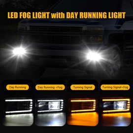 OKSIWA LED Fog Lights Assembly with DRL Turn Signal for Chevy Silverado Suburban Tahoe 2007–2015, Avalanche 2007–2013, Fits GMC Yukon 2015–2016, Waterproof,Include DRL Wiring Harness