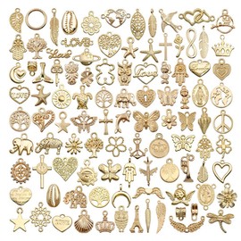 WJIAEER 100 Gold DIY Ornaments - Stainless Steel Charm - Bracelet Charm - Charms Creation Bijoux - for Jewellery Making and DIY Crafts