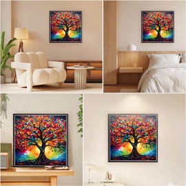 MEIYUDA Paint by Numbers Adult Tree of Life, DIY Digital Oil Painting Set on Canvas with Brushes and Acrylic Pigment Craft Set, Artwork for Home Decoration, Gift, 40 x 40 cm (without Frame)