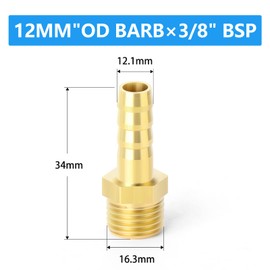 ERGAOBOY 5pcs 12mm OD Barb to 3/8" BSP Male Brass Hose Barb Compression Fittings