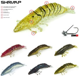 Molix Shrimp 2.5 Inch + WT Jig Head 4 g Col. Spring Craw - Pack of 6 - Metal - Fish Fishing Rod (Shrimp Imitation) - Fish Hooks - Fishing Accessories