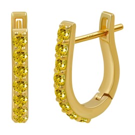 GOURIK Yellow Sapphire Huggie Hoop Earrings for Women Gold - 925 Sterling Silver Post Hoop Earrings - Trendy Light Weight Earrings - September Birthstones Jewelry Gifts for Her