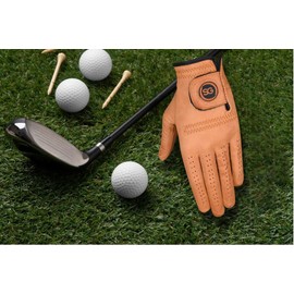 3 Stück Cabretta Leder Herren Golfhandschuhe für alle Wetterbedingungen Soft Feel Grip, Atmungsaktiv & Bequem Linksund Rechtshänder Golfer Lebendige Farben (Gold, Medium,