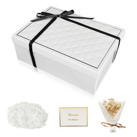 TAIHOBO Gift Box with Lid, 24.5 x 17 x 8.5 cm, Foldable Gift Box, Birthday, Filling Material, Gift Box with Greeting Cards, Rectangular Gift Box for Gift Wrapping, Birthday, Weddings (White)