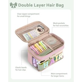 Travel Makeup Organizer, Compact Lightweight Accessory for Travel and Daily Use - Fasrom Double Layer Hair Accessories