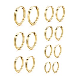 Mochity 3-7 Pairs of Hoop Earrings Silver Gold, 14K Gold-Plated Earrings, 316L Stainless Steel Earrings, Hypoallergenic Small Hoop Earrings, Women Men, Stud Earrings Gold Silver, Stainless Steel