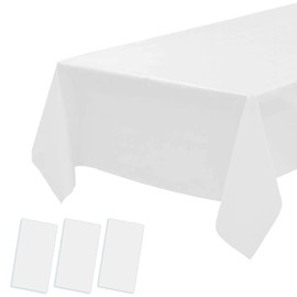 Paquete de 3 manteles de plástico, desechables de plástico, manteles para barbacoa, picnic, cumpleaños, bodas, fiestas, impermeables, resistentes al aceite, peso ligero, color blanco, 54 x 108