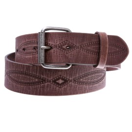 1 3/4" snap on Embossed Vintage Cowhide Thick Leather Casual Jean Belt, chocolate brown | 34"