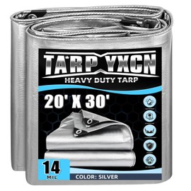 Heavy Duty Tarp 20x30 Feet, 14 Mil Waterproof Poly Tarps Cover UV Resistant, Rip & Tear Proof with Metal Grommets Every 20 Inches Silver Tarp by TA*RP YXCN