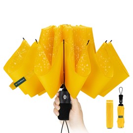 Chakipee Travel Compact Umbrella Windproof - Portable Automatic Umbrellas for Rain, Inverted Folding Umbrella for Men and Women, 210T Fabric 120cm Span - 10 Ribs Yellow Umbrella
