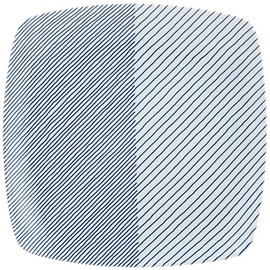 Hakusan Pottery Counter Square Plate, Blue, Approx. 10.6 x 10.6 x 1.7 inches (27 x 27 x 4.3 cm), Layered Stripes, KASANEJIMA Hasami Ware, Made in Japan