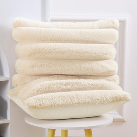 Madizz Set of 2 Plush Velvet Decorative Cushion Covers Fluffy Striped Soft Cushion Cover for Sofa Bedroom Cushion Shell Beige 40 x 60 cm Rectangular