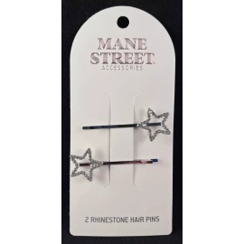 Mane Street Accessories - 2 Rhinestone Hair Pins - Star - Bobby Pin Set - Silver