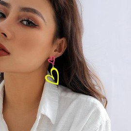 SELOVO Candy-colored Earrings Double Love Heart Acrylic Dangle Drop Earrings for Women Yellow