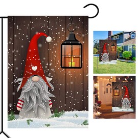 ORIY Christmas Gnome Garden Flag,Double-Sided Home Rustic Winter Garden Yard Decorations,New Year Vintage Seasonal Outdoor Flag 27 x 40 inches for Holiday