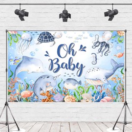 7X5FT Under The Sea Baby Shower Backdrop Oh Baby Newborn 1st Birthday Party Decoration Background Underwater Ocean World Sea Life Banner Theme Party Props ZH022 ZHTAOYH