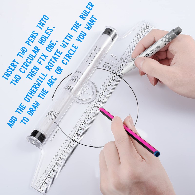 Frienda 2 Pieces Plastic Measuring Rolling Ruler Drawing Parallel Multifunctional