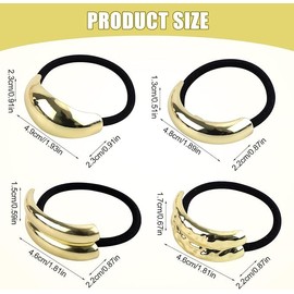 FOTOEVFC Gold Geometric Hair Ties, 4Pcs Metal Geometric Elastic Hair Ties Gold Hair Cuffs