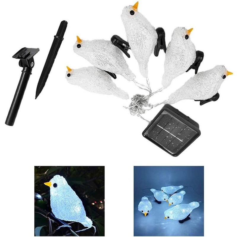 Waterproof 5 LED Acrylic Bird Lights String Solar Fairy Lamp