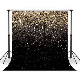 WOLADA 8x8FT Gold Backdrop Glitter Backdrop Gold Spots Bokeh Backdrop Black and Gold Backdrop Wedding Backdrop Gold Backdrop for Parties Vinyl Photography Backdrop 11176