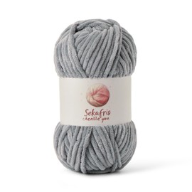 Chunky Chenille Yarn for Crocheting, Baby Yarn for Crocheting Soft Blanket, 87.4 yds /3.5 oz Crochet Yarn, Bulky 5 Amigurumi Yarns, Fluffy Velvet Yarns for Knitting Crafts (Grayish)