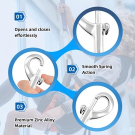 Sissatthai 8Pcs Double Ended Snap Hooks Heavy Duty - 3.5 Inch, Metal Dog Leash Hook Clip Double Sided Carabiner Clips Silver Chain Clip Clasp for Dog Horse Bolt Key Carabiner Outdoor