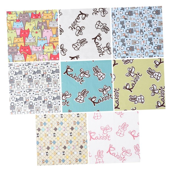 DOITOOL 8Pcs Cartoon Animals Fabric Patchwork Cloth Set Sewing Fabrics