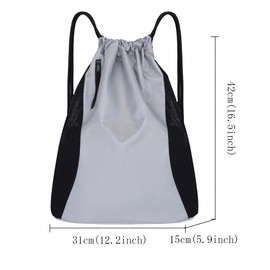FAVORTALK Drawstring Bags Waterproof Sports Backpack Gym Bag With Shoe Compartment and Mesh Pockets for Sports Beach Holidays Swimming Travel Drawstring Backpack, Gray 17905