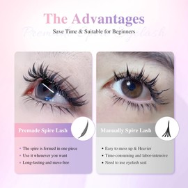 NAGARAKU Premade Spire Eyelash Extensions Air Series Feather Shape Manga Anime Individual Lashes Volume Soft Black Flat Root Spikes Fans Eyelashes DIY Clusters Lash Salon -0.07 C Curl 15mm