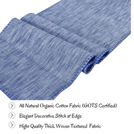 Coffee Table Runner 36 inch Short Table Runner with Decorative Stitched Edge Natural Cotton Fabric Small Dresser Scarf Dining Table Topper Washable Cloth Farmhouse Decor Center Piece Blue