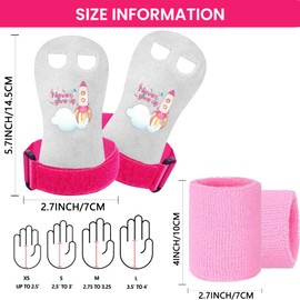 FINGER TEN Gymnastics Hand Grips Wristbands Sets for Girls Youth Kids, Bar Grips Palm Protection Wrist Support for Kettlebells Sport Tennis Workout Exercise Yoga Athletic (Pink, M)