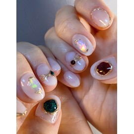 [Janef] Luxurious brooch nails like gemstones - Emerald on both sides (green) / [재네프]원석같은 고급스러움 브로치 네일 - 양쪽 에메랄드(초록)