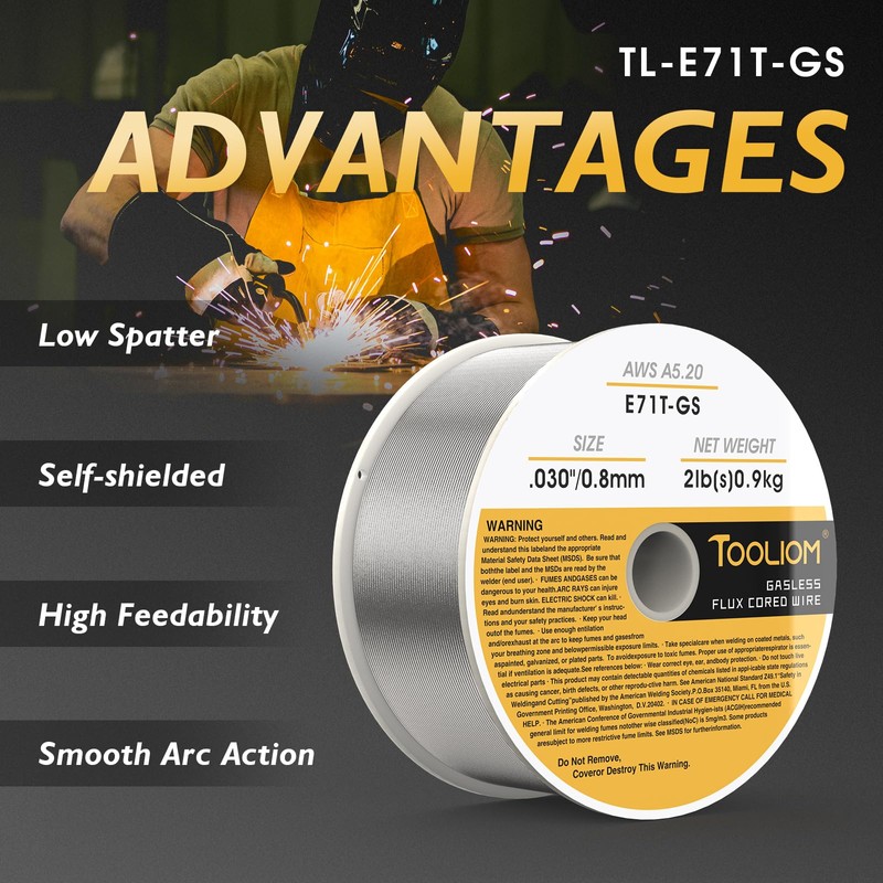 TOOLIOM E71T-GS .030" Diameter 2-Pound Spool Flux Core Self-shielded Carbon