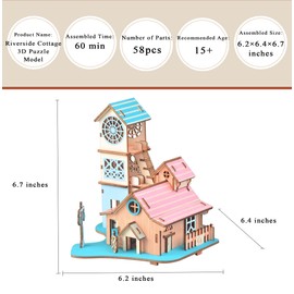 MPIUET 3D Wooden Puzzle for Adults, Riverside Little House Model Kits to Build, Log Cabin 3D Puzzle, Wooden Country Cottage Building Model, No Glue or Other Tools Required, Tabletop Decoration