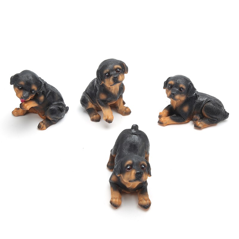 4Pcs/Set Mini Cute Puppy Dog Statue Sculpture Ornaments Resin Craftwork