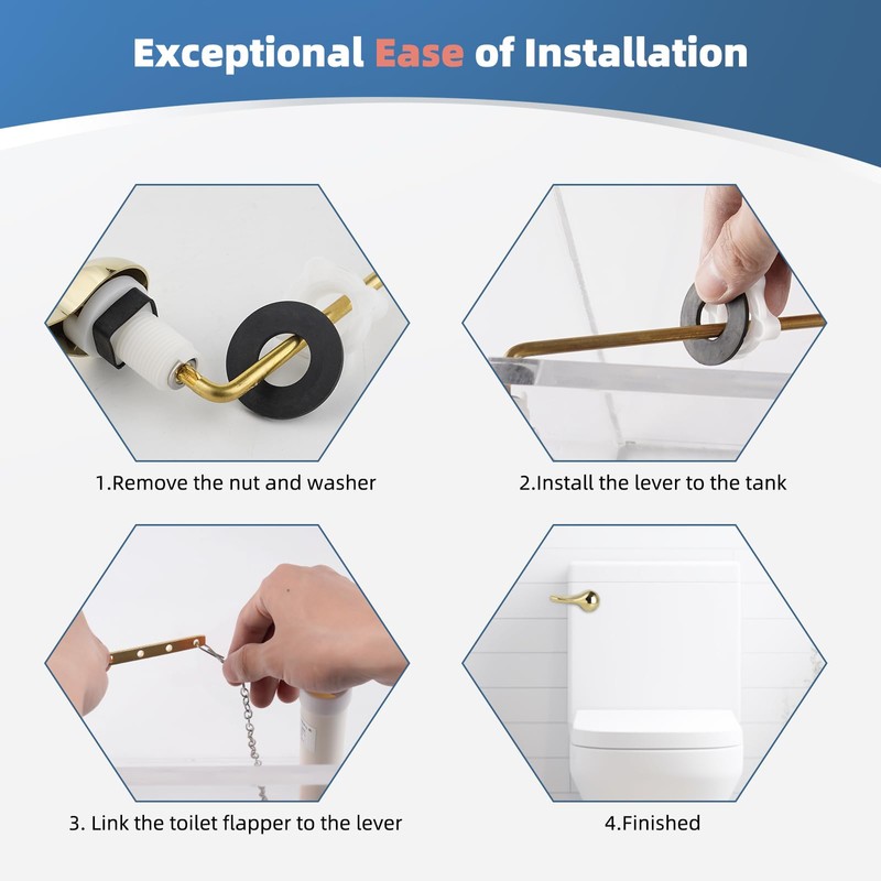 iFealClear Polished Gold Metal Universal Toilet Handle Replacement Kit, Front