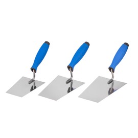 Mivos Stainless Steel Trapezoidal Trowel Set 3-Piece 140 mm 160 mm 180 mm - Rustproof Trapezoidal Trowels - Plastering Trowels with Rubber Handle - Trapezoidal Smoothing Trowels - Made in EU