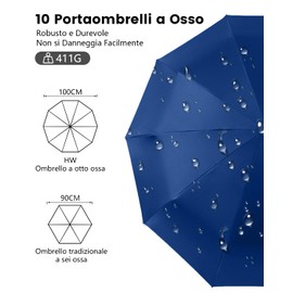 HW CASA Windproof Folding Umbrella with 10 Bones Auto Open Silver Ion Coating UPF 50+ 110cm Large Umbrella Compact Automatic Umbrella Suitable for, blue